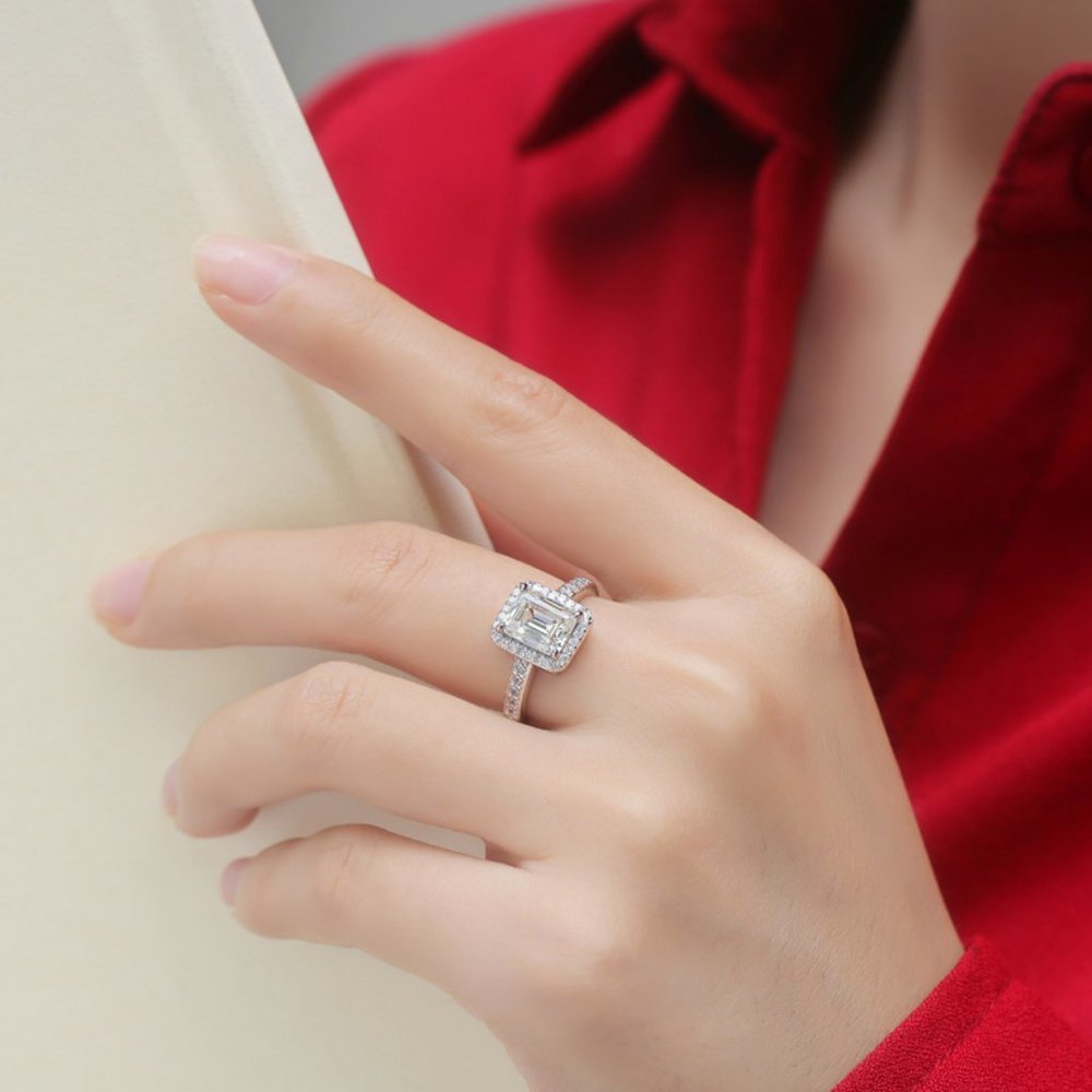 Certified 2 ct. t.w. Moissanite Diamond Emerald Cut Engagement Ring NEW - Picture 5 of 11